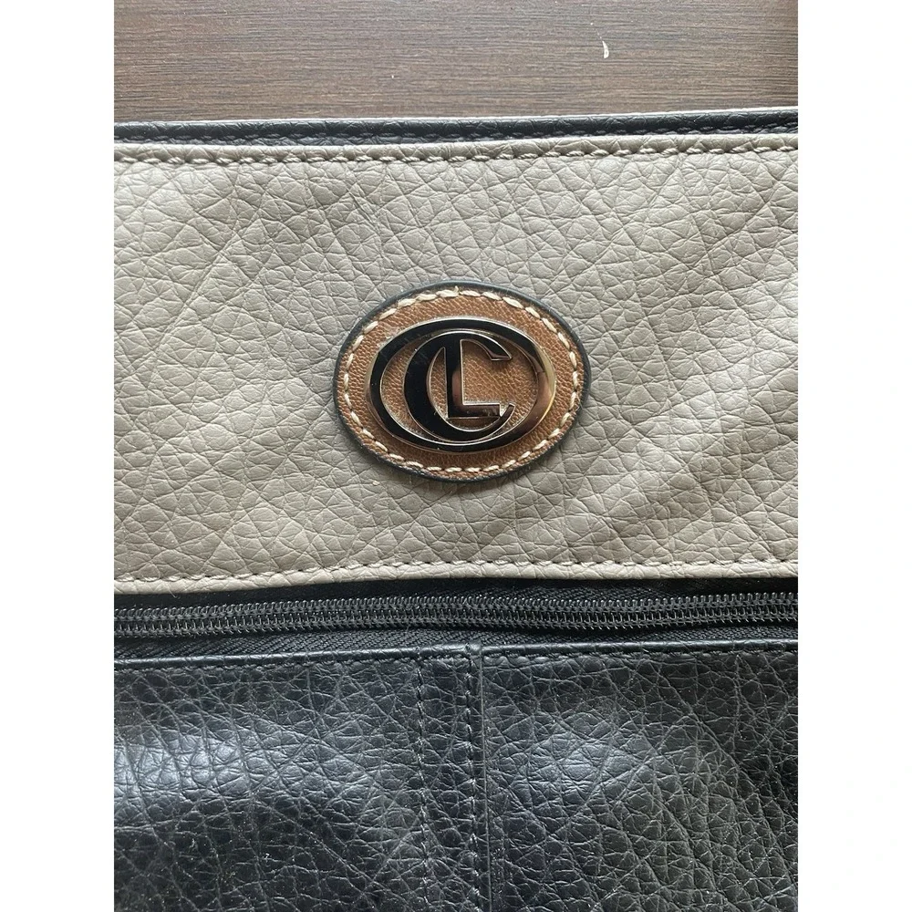 CL Carryland Tan & Black Satchel Purse Bag 3 Int Compartments 2 Ext Zip 2 Handle